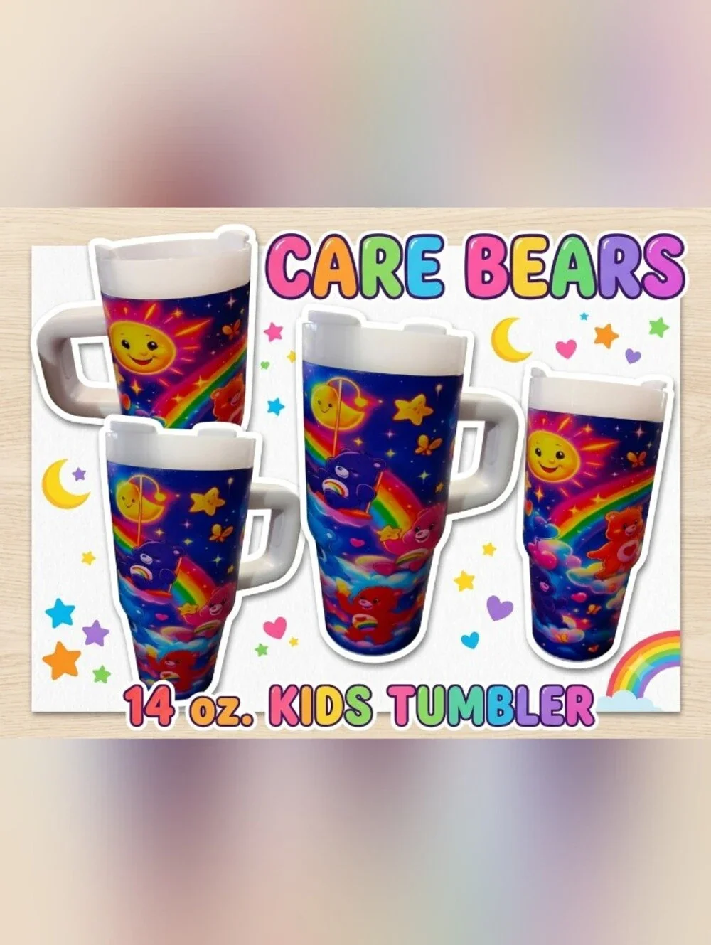 Care Bears Kids Tumbler with Handle - Rainbow Night Design